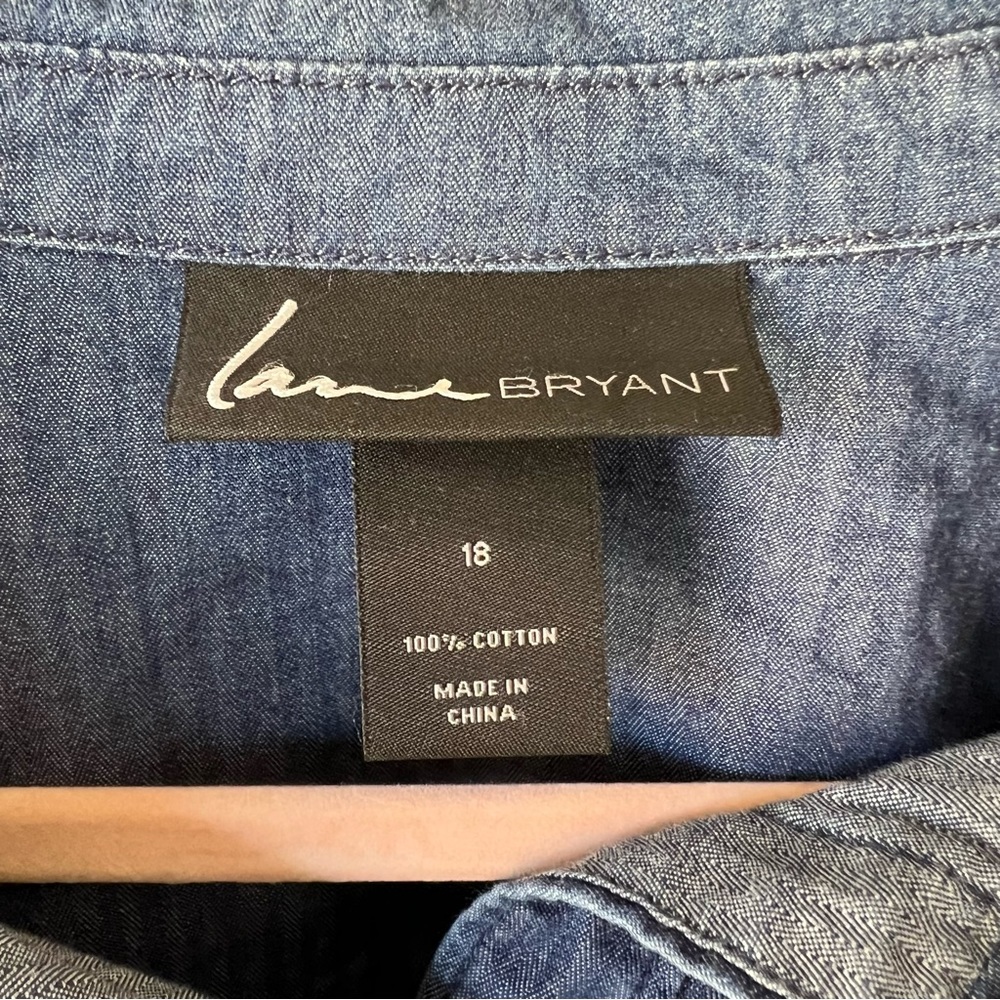 Lane Bryant Chambray Snap Button Front Shirt Roll… - image 2